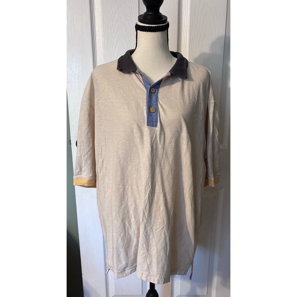 The Territory Ahead Polo Men’s Large Short Sleeve Cream w/ Color Trim Slub Knit